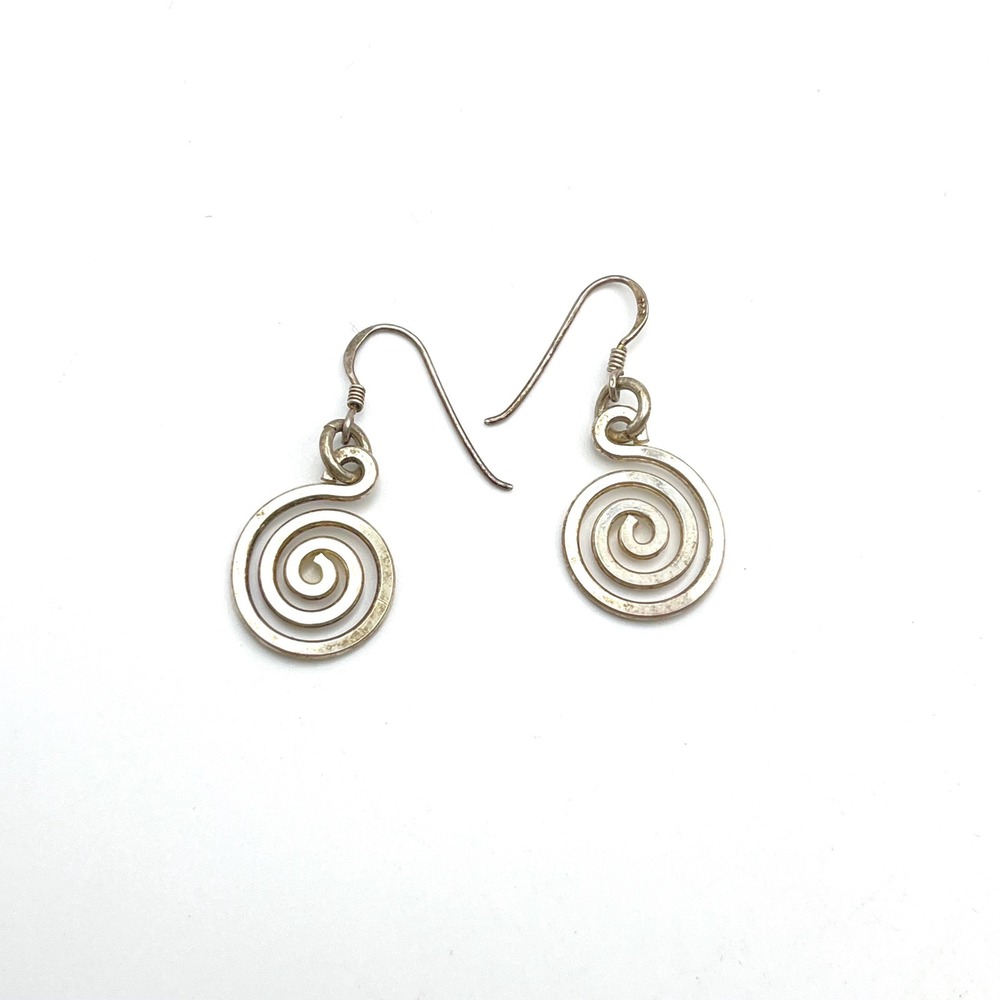 925 Sterling Silver Spiral Swirl Dangle Drop Earrings French‎ Hook Minimalist